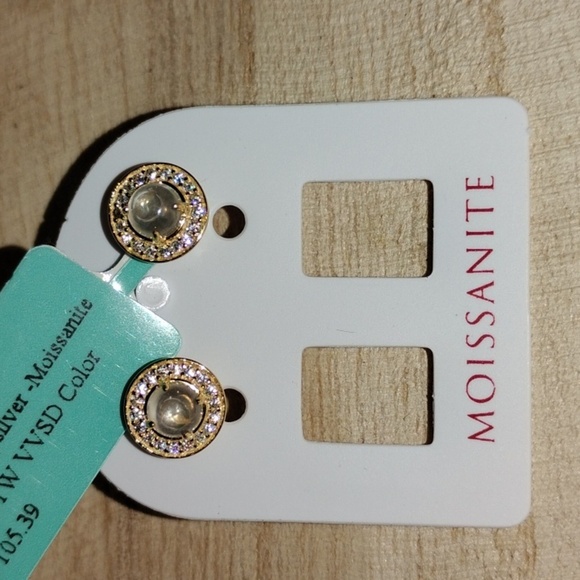 Moissanite Sterling Silver Gold Over Earrings - Picture 3 of 4